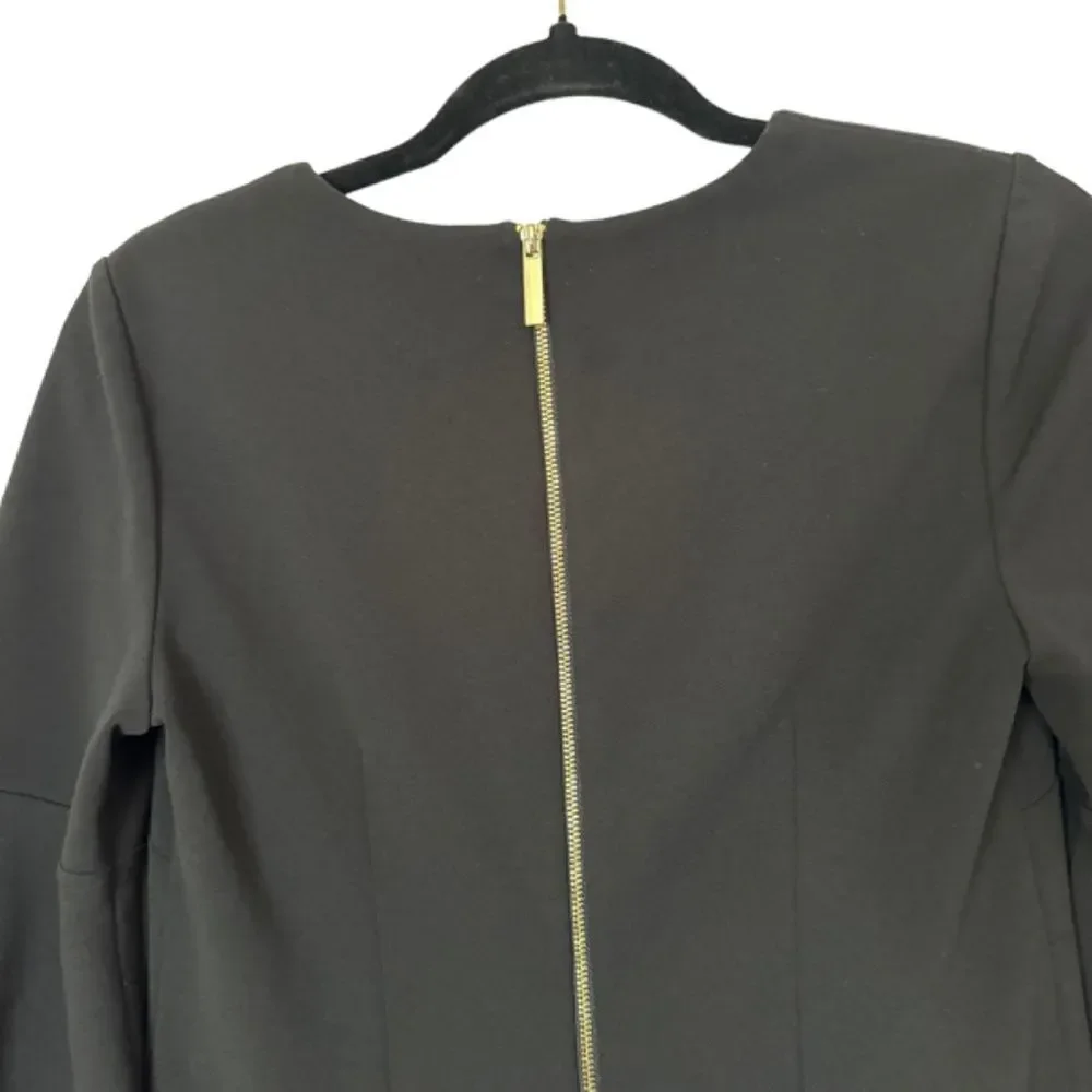 ELLEN TRACY Woman's Size 6 Black Bell Sleeve Ruffle Hem Exposed Back Zipper